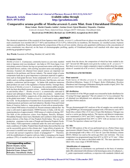 Comparative Aroma Profile of Mentha Arvensis L.Corn Mint. From