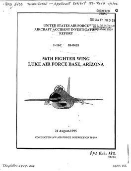 Report of F-16 Accident Which Occurred on 08/21/95