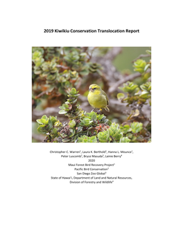 2019 Kiwikiu Conservation Translocation Report