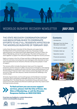 Wooroloo Bushfire Recovery Newsletter July 2021