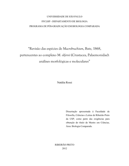 Revisão Das Espécies De Macrobrachium, Bate, 1868, Pertencentes Ao Complexo M