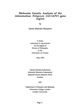 Molecular Genetic Analysis of the Adenomatous Polyposis Coli (APC)