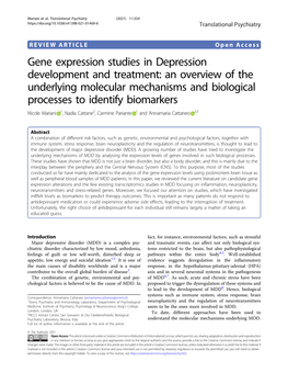 Gene Expression Studies in Depression Development and Treatment