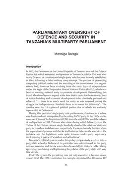 Parliamentary Oversight of Defense and Security: the Tanzania