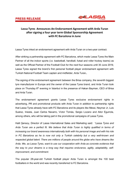 PRESS RELEASE Lassa Tyres Announces an Endorsement