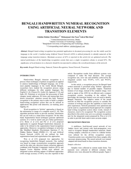 Bengali Handwritten Numeral Recognition Using Artificial Neural Network and Transition Elements