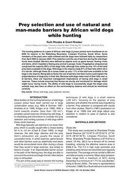 Prey Selection and Use of Natural and Man-Made Barriers by African Wild Dogs While Hunting