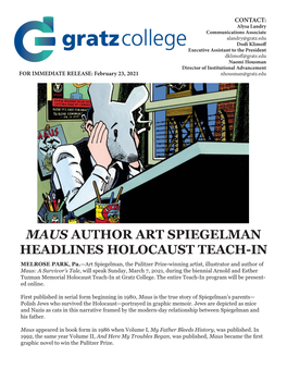 Maus Author Art Spiegelman Headlines Holocaust Teach