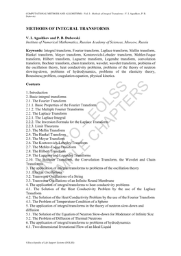 Methods of Integral Transforms - V