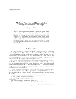 Algebraic D-Modules and Representation Theory Of