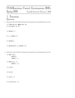 Higher-Order Functions, Environment Diagrams, Control