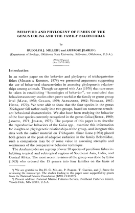 Behavior and Phylogeny of Fishes of the Genus Colisa and the Family Belontiidae