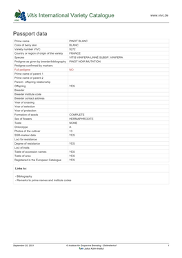 Vitis International Variety Catalogue Passport Data