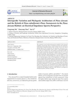 Interspecific Variation and Phylogenic Architecture of Pinus Densata and the Hybrid of Pinus Tabuliformis×Pinus Yunnanensis In