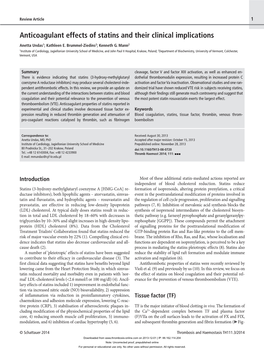 Anticoagulant Effects of Statins and Their Clinical Implications