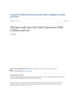 Abortion and Latter-Day Saint Experiences with Children and Law Val D