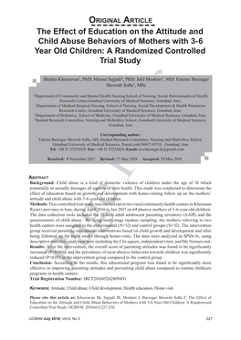 The Effect of Education on the Attitude and Child Abuse Behaviors of Mothers with 3-6 Year Old Children: a Randomized Controlled Trial Study