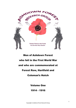Men of Ashdown Forest Who Fell in the First World War and Who Are Commemorated At