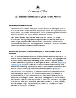 Sale of Printer's Manuscript: Questions and Answers