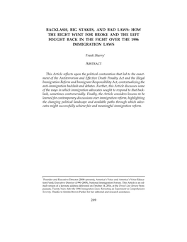 Backlash, Big Stakes, and Bad Laws: How the Right Went for Broke and the Left Fought Back in the Fight Over the 1996 Immigration Laws