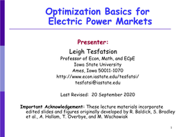 Optimization Basics for Electric Power Markets