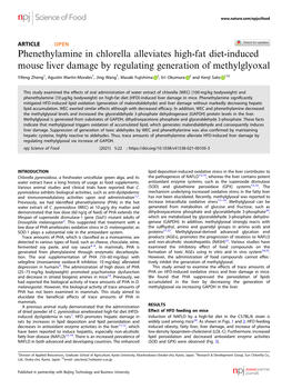 Phenethylamine in Chlorella Alleviates High-Fat Diet-Induced Mouse Liver