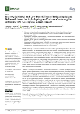 Toxicity, Sublethal and Low Dose Effects of Imidacloprid and Deltamethrin on the Aphidophagous Predator Ceratomegilla Undecimnotata (Coleoptera: Coccinellidae)