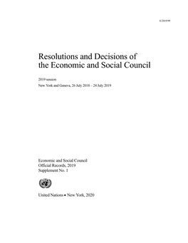 Resolutions and Decisions of the Economic and Social Council