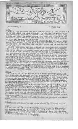 83Rd Division Radio News, France, Vol III #20, October 9, 1944