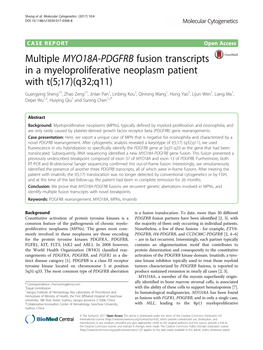 Multiple MYO18A-PDGFRB Fusion Transcripts in a Myeloproliferative