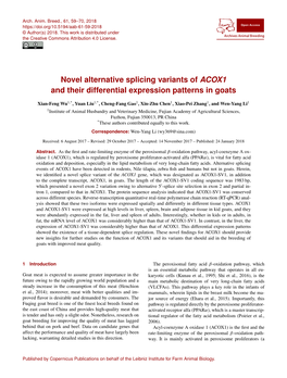 Novel Alternative Splicing Variants of ACOX1 and Their Differential Expression Patterns in Goats