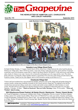 THE NEWSLETTER of HAMPTON LUCY, CHARLECOTE and LOXLEY PARISHES Issue No: 172 September 2015 Late Summer in the Villages