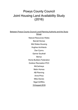 Powys County Council Joint Housing Land Availability Study (2016)