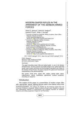 Modern Sniper Rifles in the Armament of the Serbian Armed Forces