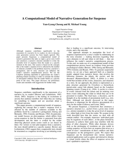 A Computational Model of Narrative Generation for Suspense