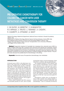 Pre-Operative Chemotherapy for Colorectal Cancer with Liver Metastases and Conversion Therapy