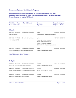 Solicitudes De Acuicultura Año 2008