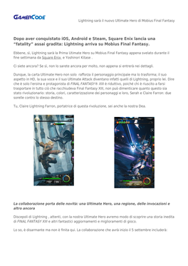 Lightning Sarà Il Nuovo Ultimate Hero Di Mobius Final Fantasy