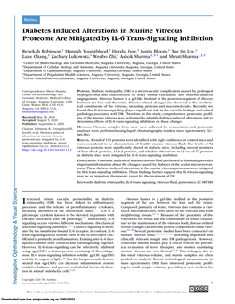 Diabetes Induced Alterations in Murine Vitreous Proteome Are Mitigated by IL-6 Trans-Signaling Inhibition