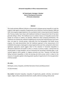 Horizontal Inequalities in Africa: Measurement Issues