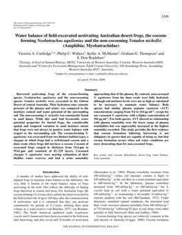 Water Balance of Field-Excavated Aestivating Australian Desert Frogs