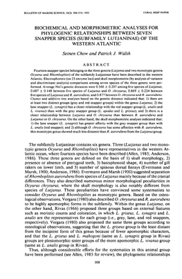 Biochemical and Morphometric Analyses for Phylogenic Relationships Between Seven Snapper Species (Subfamily Lutjaninae) of the Western Atlantic