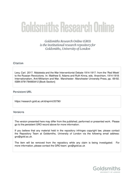 Levy, Carl. 2017. Malatesta and the War Interventionist Debate 1914-1917: from the ’Red Week’ to the Russian Revolutions