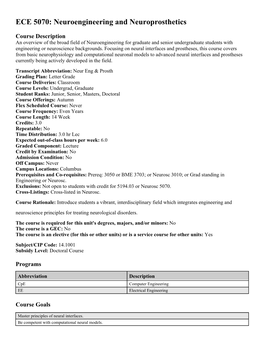 ECE 5070: Neuroengineering and Neuroprosthetics