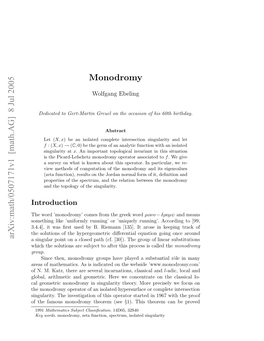 Arxiv:Math/0507171V1 [Math.AG] 8 Jul 2005 Monodromy