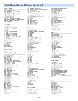 Fidelity Channel Lineup - El-Dorado-Springs, MO