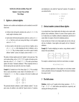 1 Algebra Vs. Abstract Algebra 2 Abstract Number Systems in Linear
