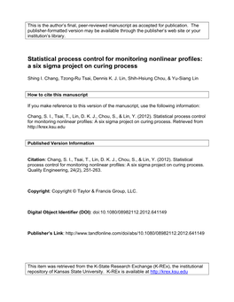 Statistical Process Control for Monitoring Nonlinear Profiles: a Six Sigma Project on Curing Process
