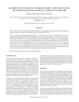Distribution and Abundance of Breeding Birds at Deception Island, South Shetland Islands, Antarctica, February to April 2000