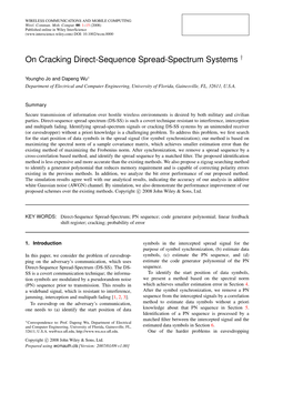 On Cracking Direct-Sequence Spread-Spectrum Systems †